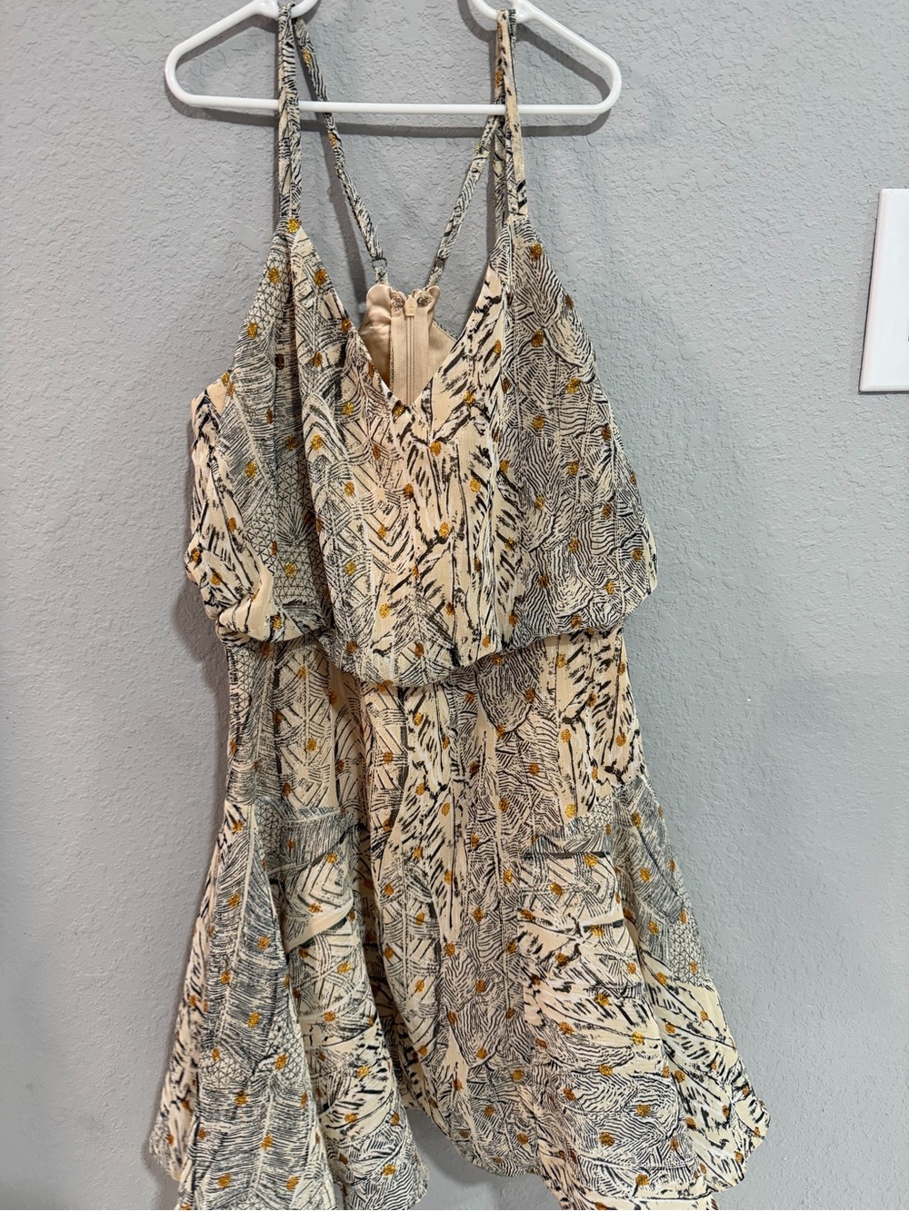 Lulu's Cream and Black Printed Mini Dress with Mustard Accents